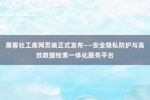 黑客社工库网页端正式发布——安全隐私防护与高效数据检索一体化服务平台